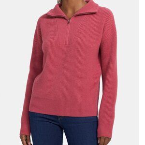 Theory Pink Cashmere Rib Half Zip Sweater Chunky Knit Womens Size Small S Ribbed